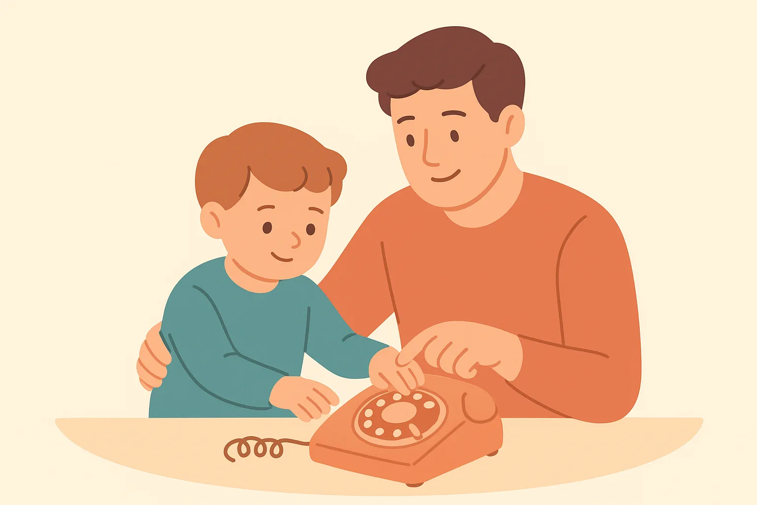 A preschooler reading their name and phone number from a card to their parent in a park