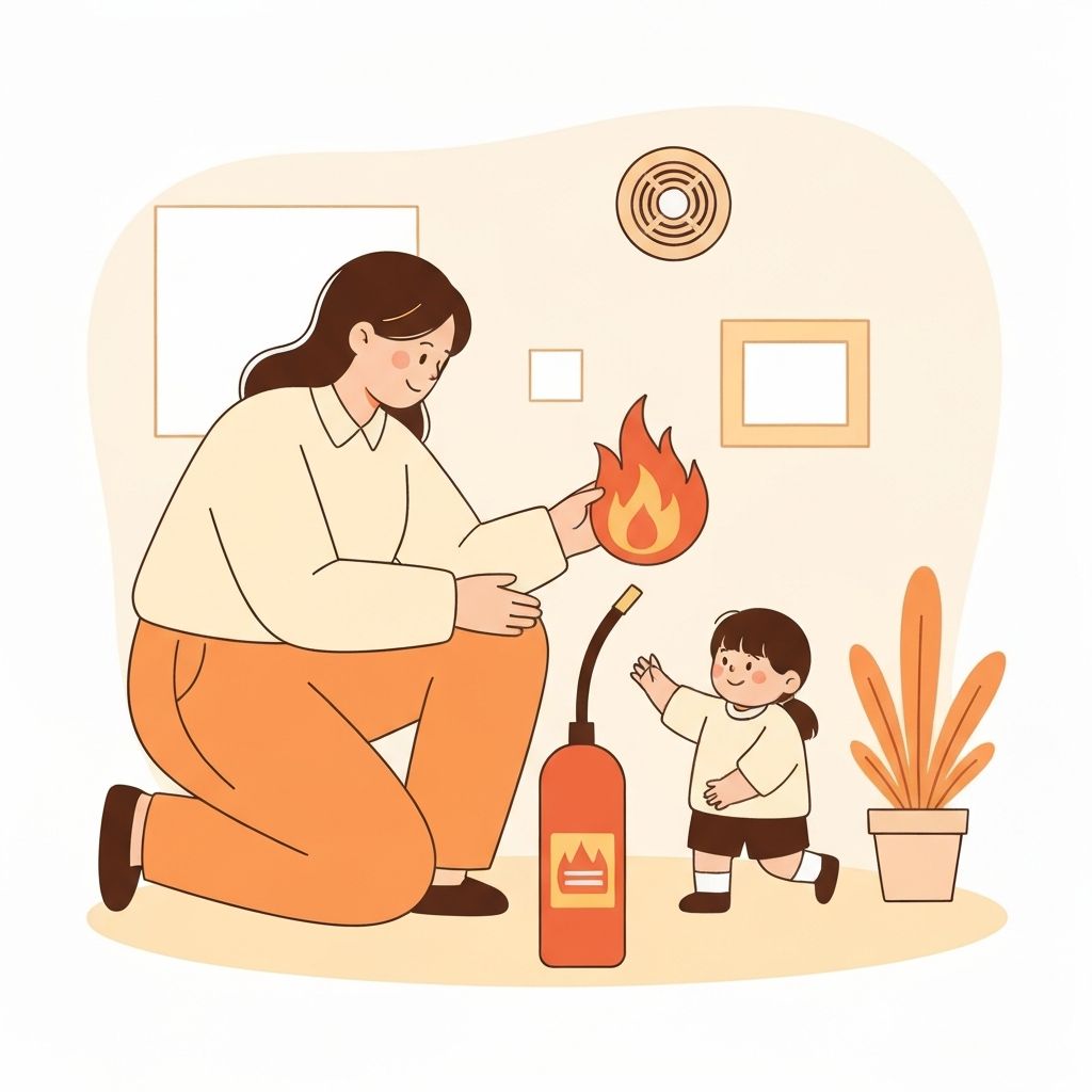 A parent and child practising a home fire drill together